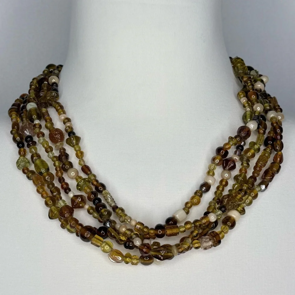 Multi-Strand Earth Tone Glass Beaded Necklace